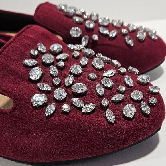 Torrid Maroon Rhinestone Embellished Loafers Flats 8W - Picture 8 of 10